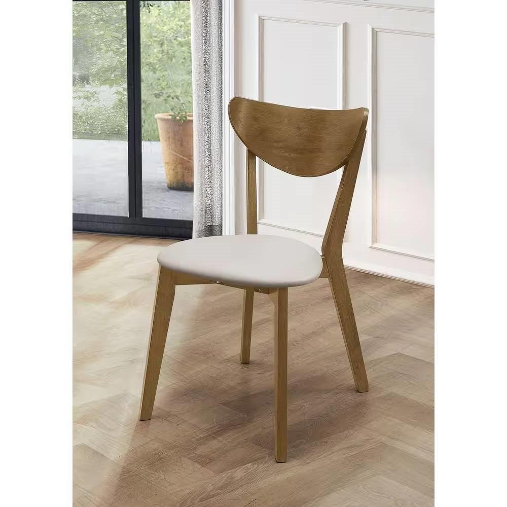 Set of 2 - Mid-Century Modern Wood Dining Chair with Faux Leather Seat - PRHOMZ