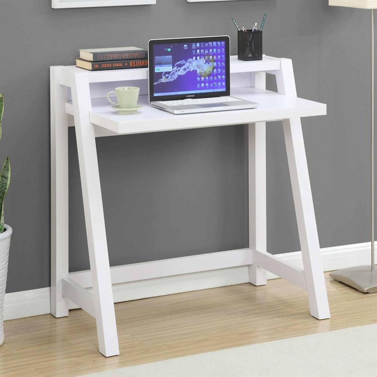 White Modern Minimalist Compact Laptop Computer Desk - PRHOMZ