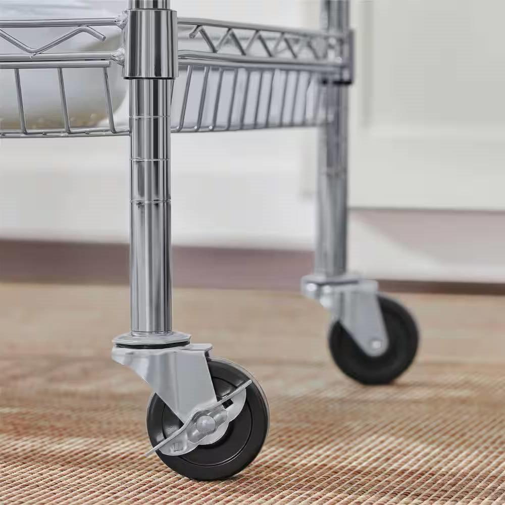 Kitchen Island Cart with Wood Top and 2 Bottom Storage Shelves on Wheels - PRHOMZ