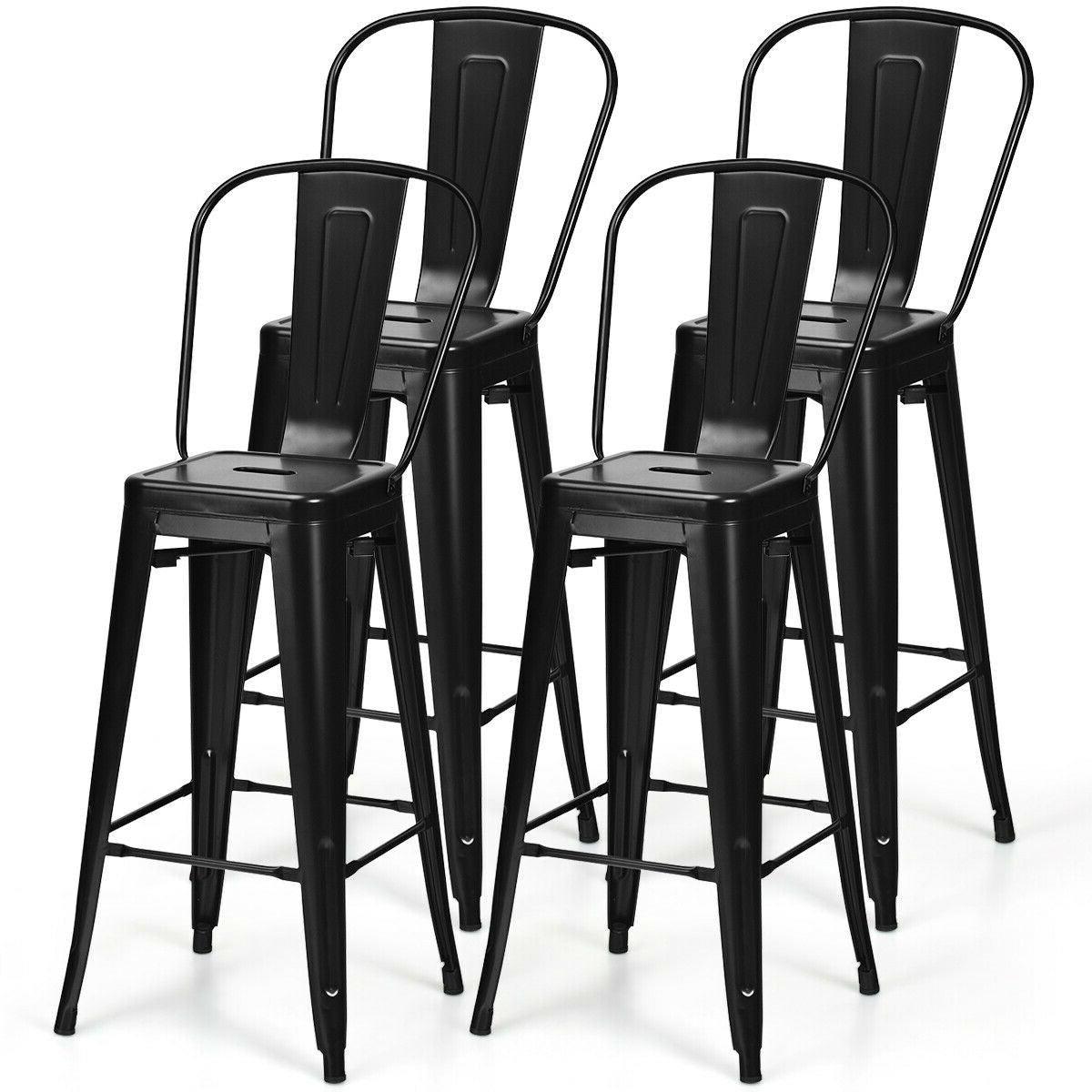 Set of 4 Black 30" Height High Back Metal Industrial Bar Stools - PRHOMZ