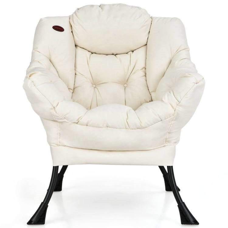 Upholstered Contemporary Accent Chair – Cushioned with Side Pocket in Beige - PRHOMZ