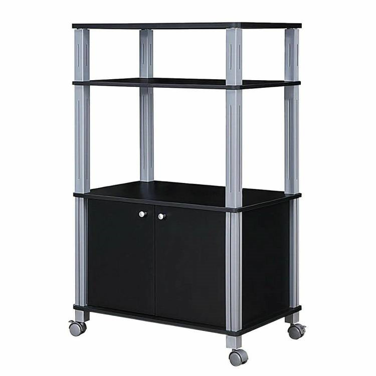 Modern 3-Shelf Kitchen Baker’s Rack Cart on Wheels in Black Wood Finish-1
