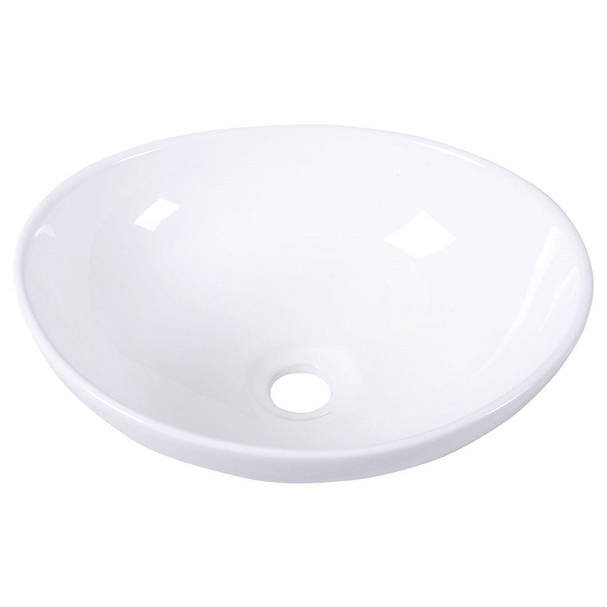 Contemporary Oval Basin Round Vessel Bathroom Sink in White - PRHOMZ