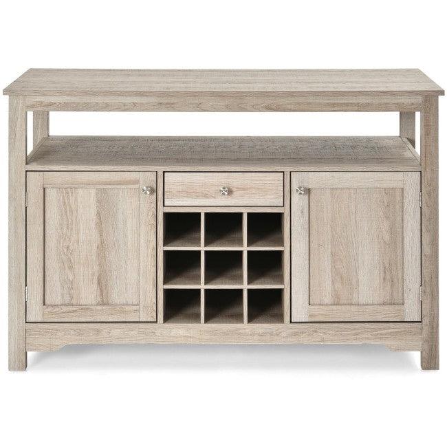 Gray Oak Buffet Server 9 Bottle Wine Cabinet Console - PRHOMZ