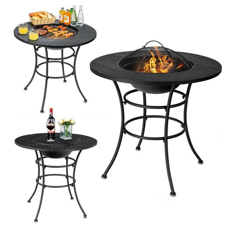 4 in 1 Fire Pit, Grill Cooking BBQ Grate, Ice Bucket, Dining Table - PRHOMZ