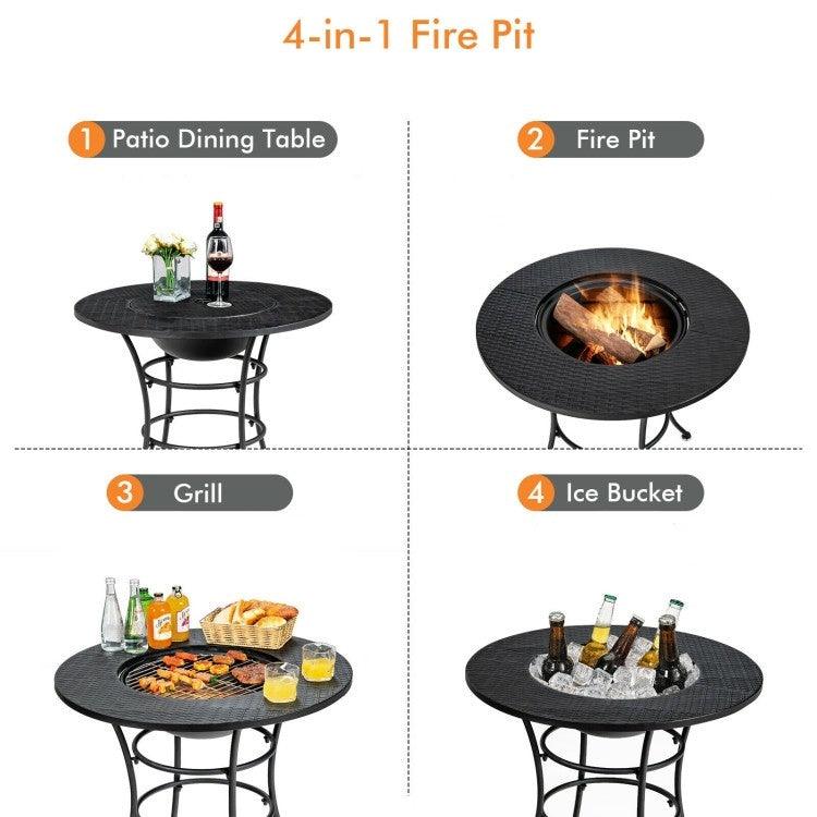 4 in 1 Fire Pit, Grill Cooking BBQ Grate, Ice Bucket, Dining Table - PRHOMZ