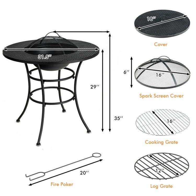 4 in 1 Fire Pit, Grill Cooking BBQ Grate, Ice Bucket, Dining Table - PRHOMZ