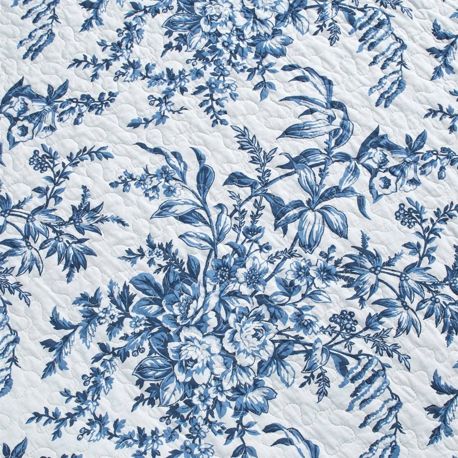 Full/Queen 3 Piece Bed In A Bag Reversible Blue White Floral Cotton Quilt Set - PRHOMZ