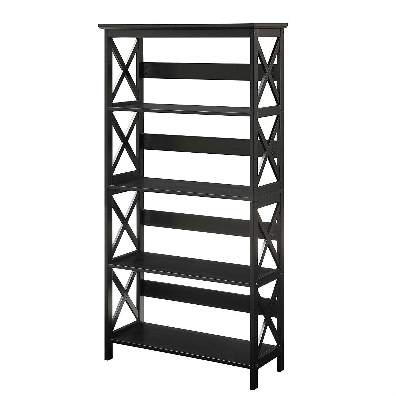 Glossy Black 5-Shelf Bookcase - PRHOMZ