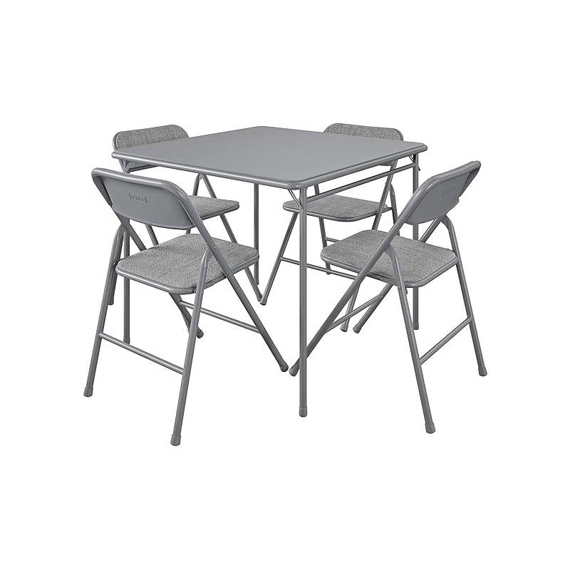 5-Piece Square Folding Dining Table and 4 Chairs Set in Grey-0