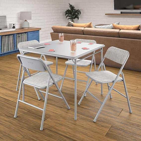 5-Piece Square Folding Dining Table and 4 Chairs Set in Grey-1