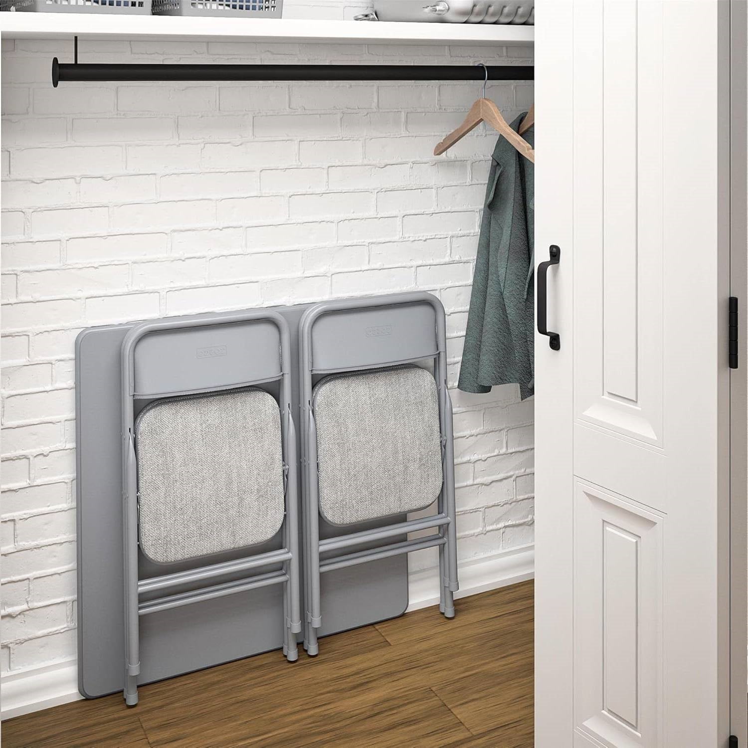 5-Piece Square Folding Dining Table and 4 Chairs Set in Grey-2