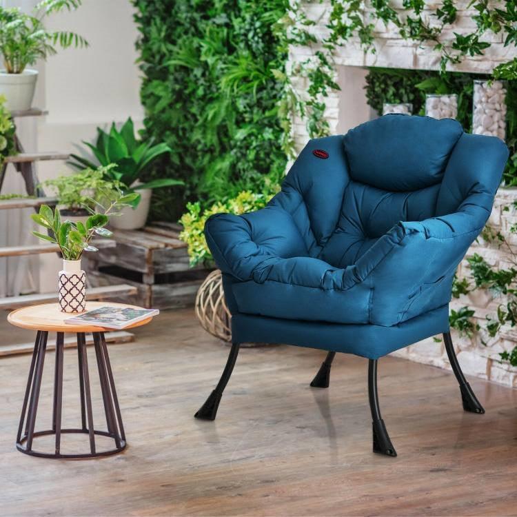 Modern Cushioned Accent Chair with Side Pocket in Navy Blue Upholstered Fabric - PRHOMZ