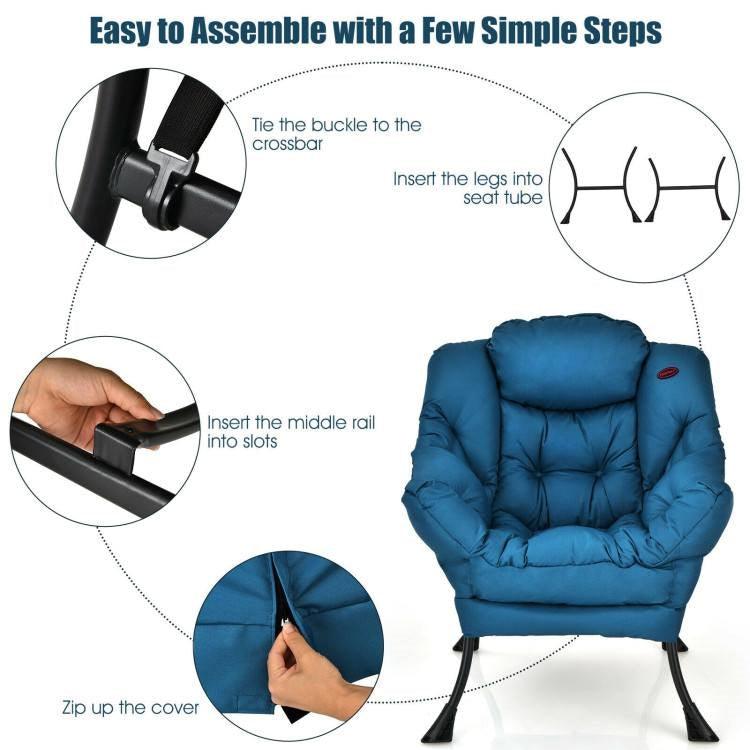 Modern Cushioned Accent Chair with Side Pocket in Navy Blue Upholstered Fabric - PRHOMZ