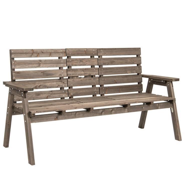 Farmhouse Outdoor Fir Wood Patio Garden Bench with Folding Center Table - PRHOMZ