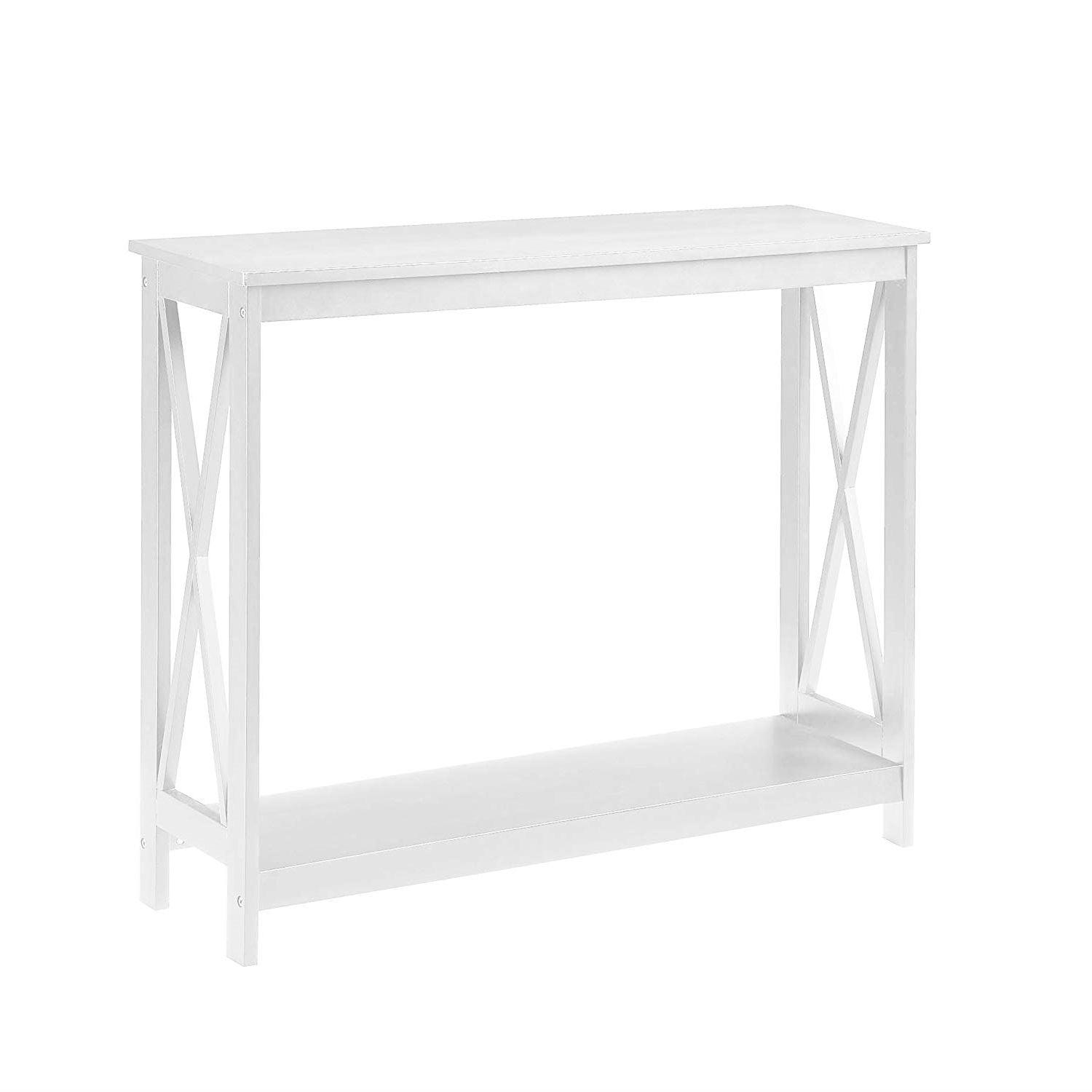 White Wood Console Sofa Table with Bottom Storage Shelf - PRHOMZ