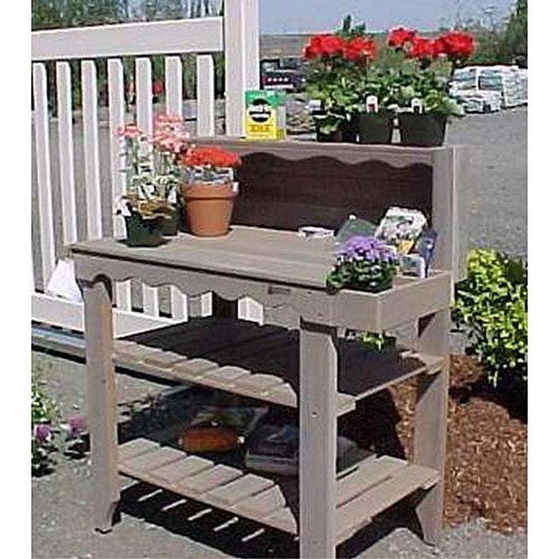 Outdoor Cedar Wood Potting Bench Bakers Rack Garden Storage Table in Green - PRHOMZ