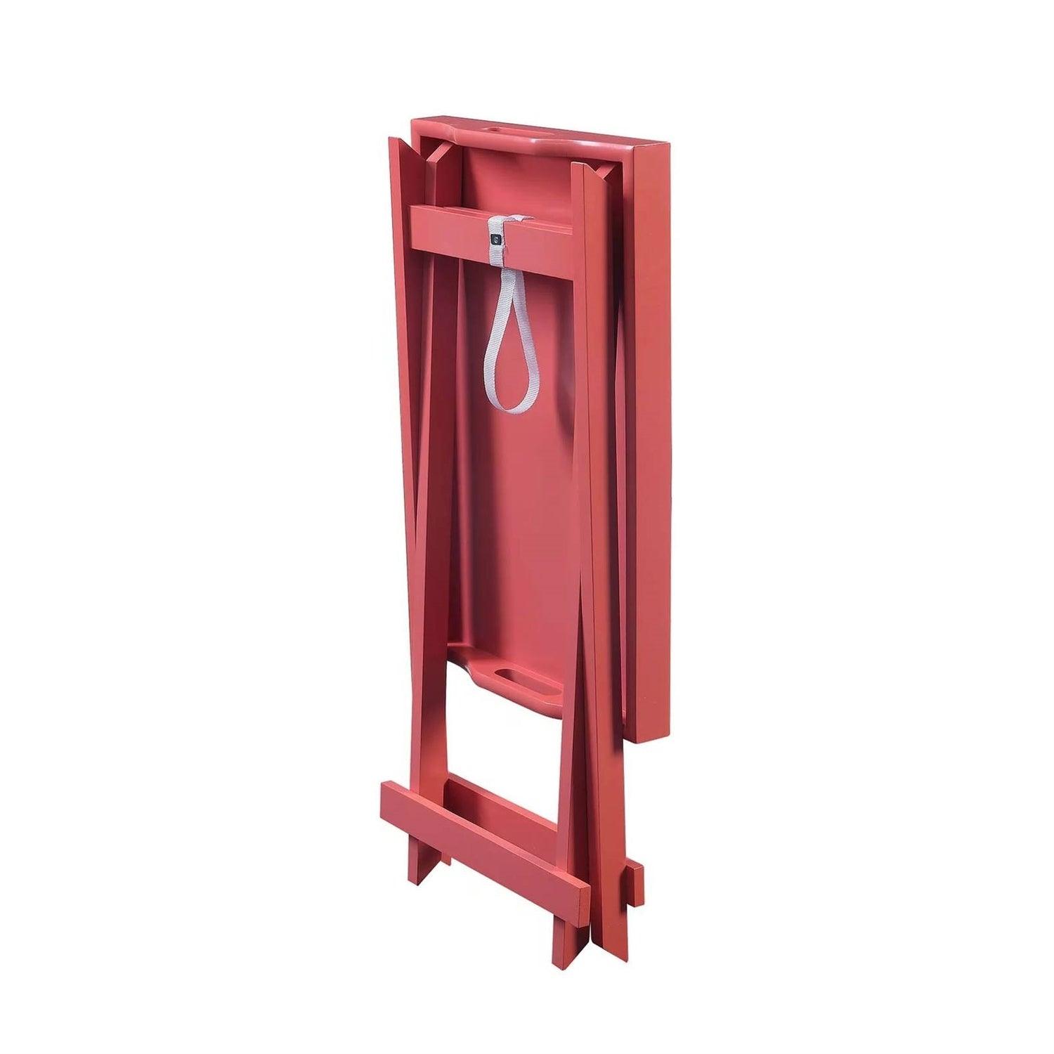 Folding TV Tray Bedside Table in Coral Red Pink Orange Wood Finish - PRHOMZ