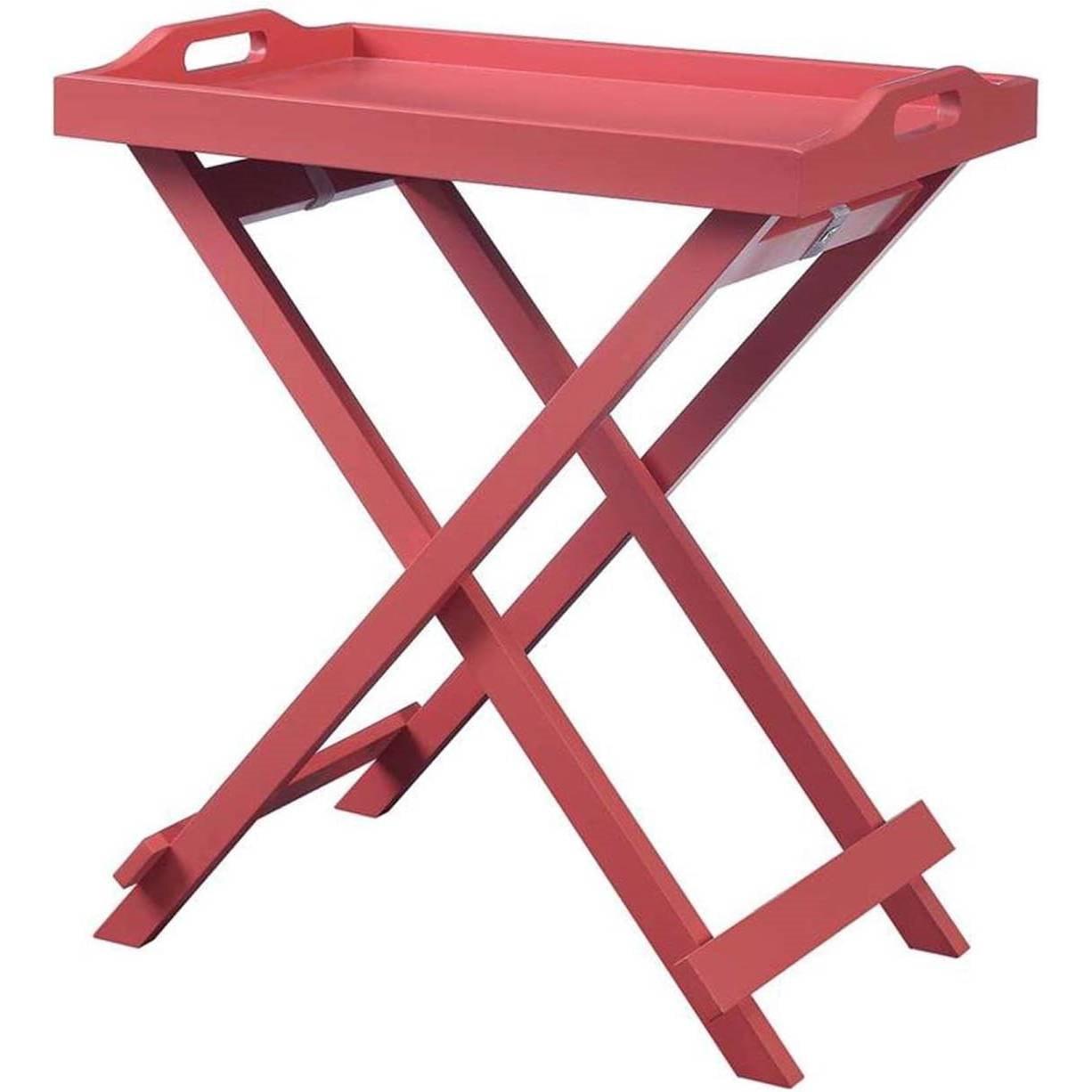Folding TV Tray Bedside Table in Coral Red Pink Orange Wood Finish - PRHOMZ
