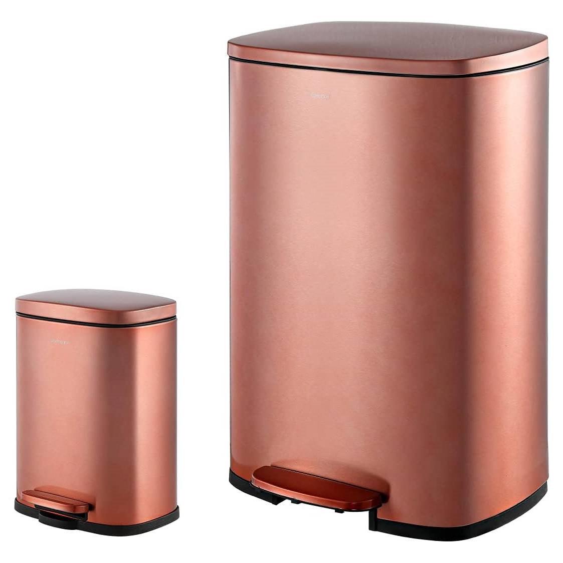 Set of 2 - Copper Gold Step-on Trash Can - 13-Gallon and 1.3-Gallon - PRHOMZ