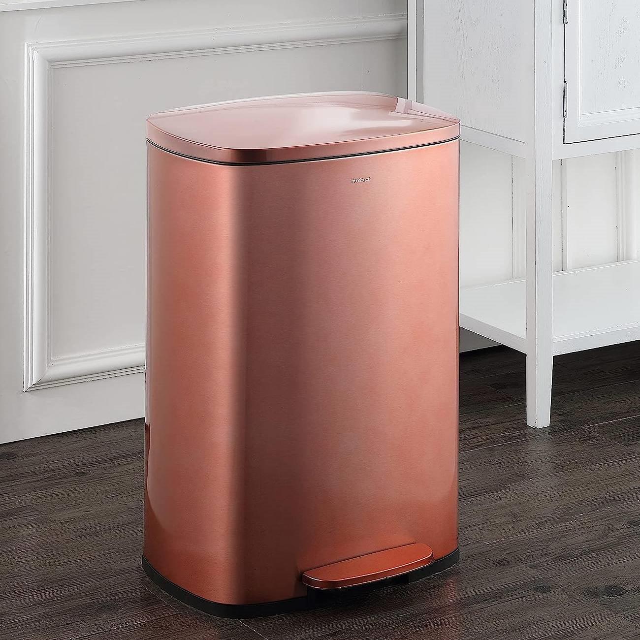 Set of 2 - Copper Gold Step-on Trash Can - 13-Gallon and 1.3-Gallon - PRHOMZ