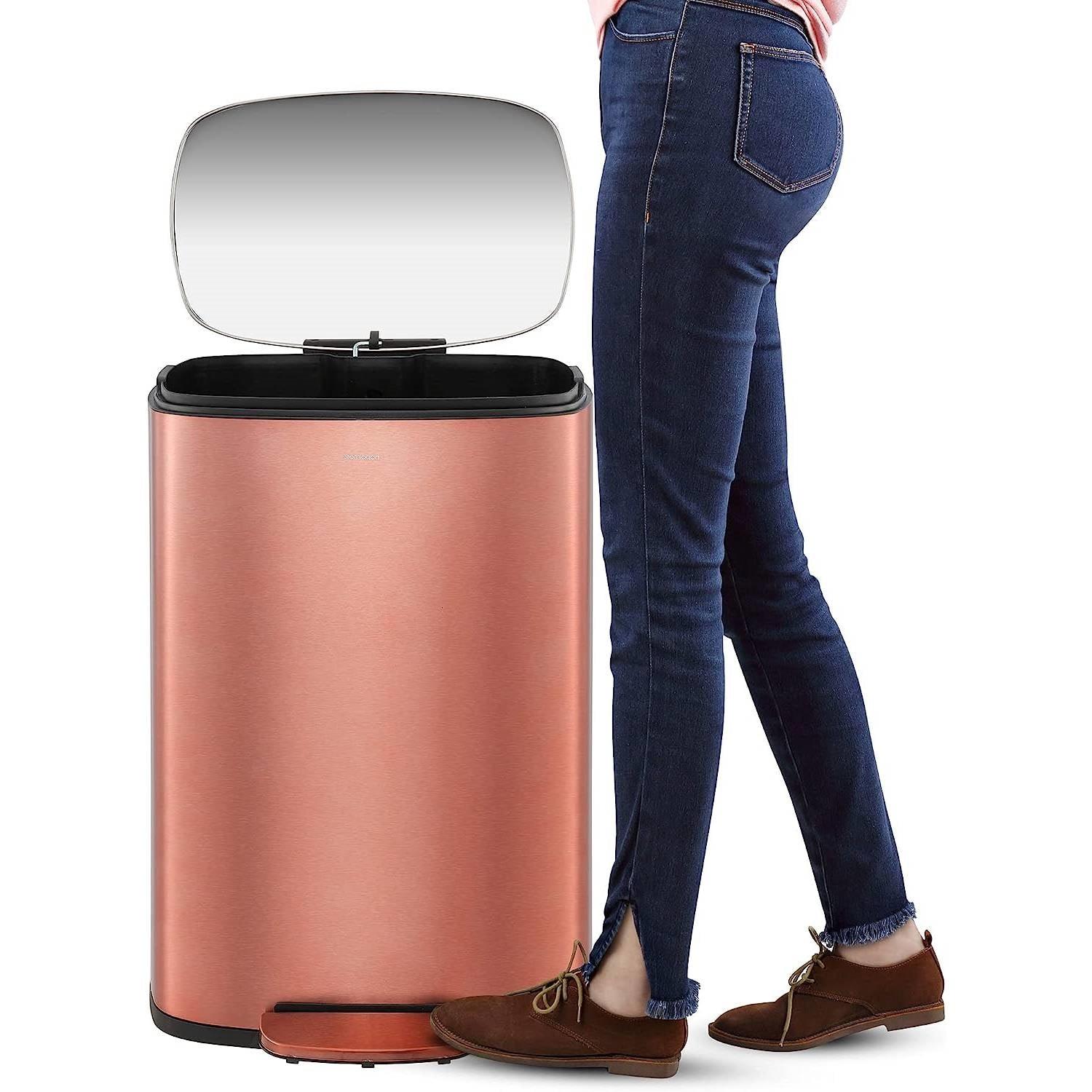 Set of 2 - Copper Gold Step-on Trash Can - 13-Gallon and 1.3-Gallon - PRHOMZ