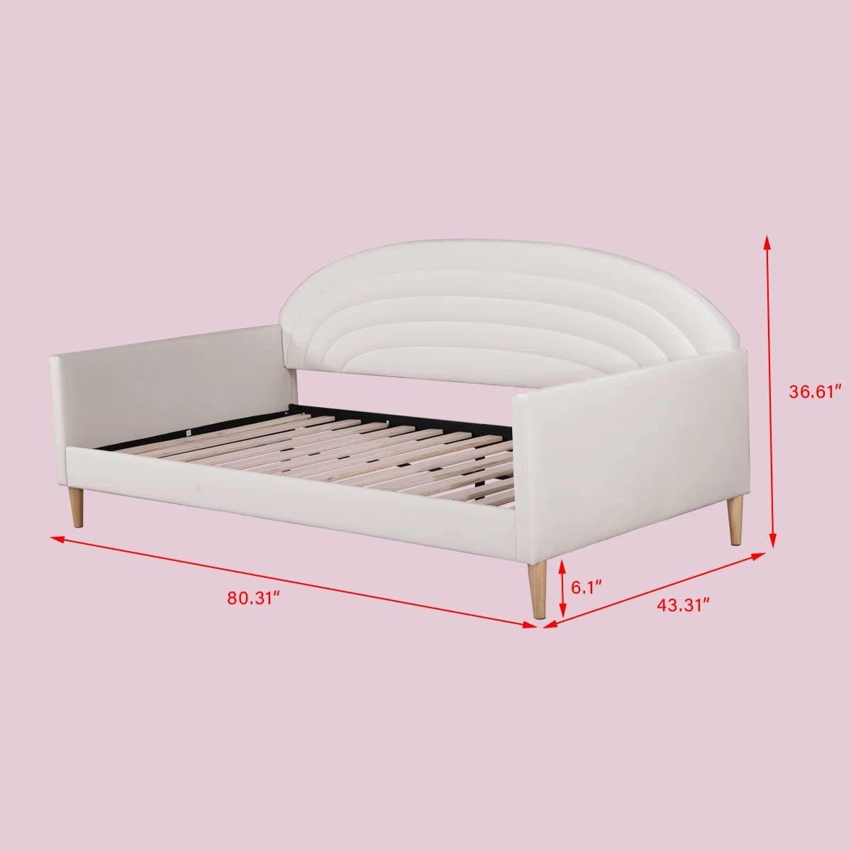 Twin size Mid-Century Modern Off-White Cream Velvet Upholstered Daybed - PRHOMZ