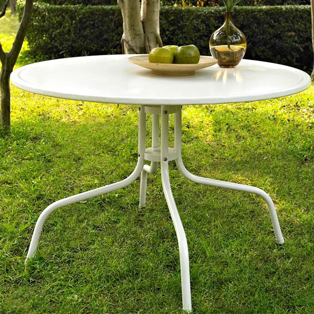 Round Patio Dining Table in White Outdoor UV Resistant Metal - PRHOMZ