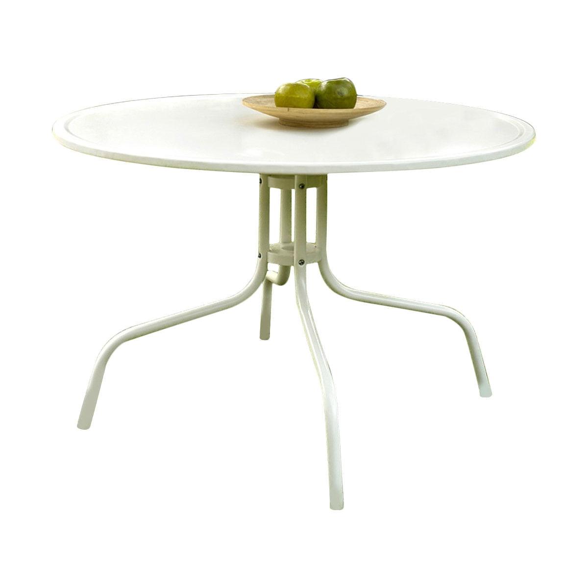 Round Patio Dining Table in White Outdoor UV Resistant Metal - PRHOMZ