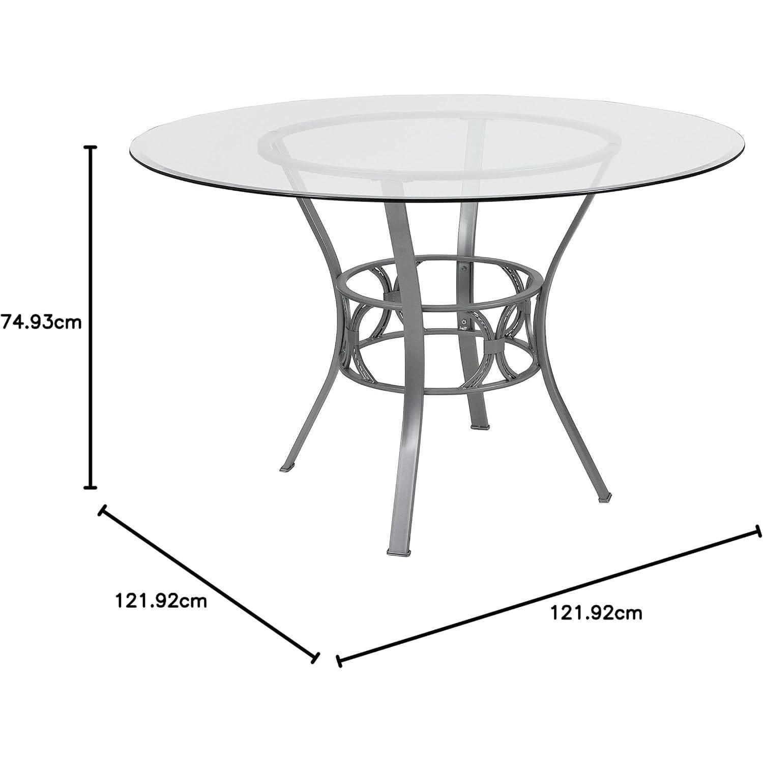 Round 48-inch Glass Top Dining Table with Silver Metal Frame - PRHOMZ