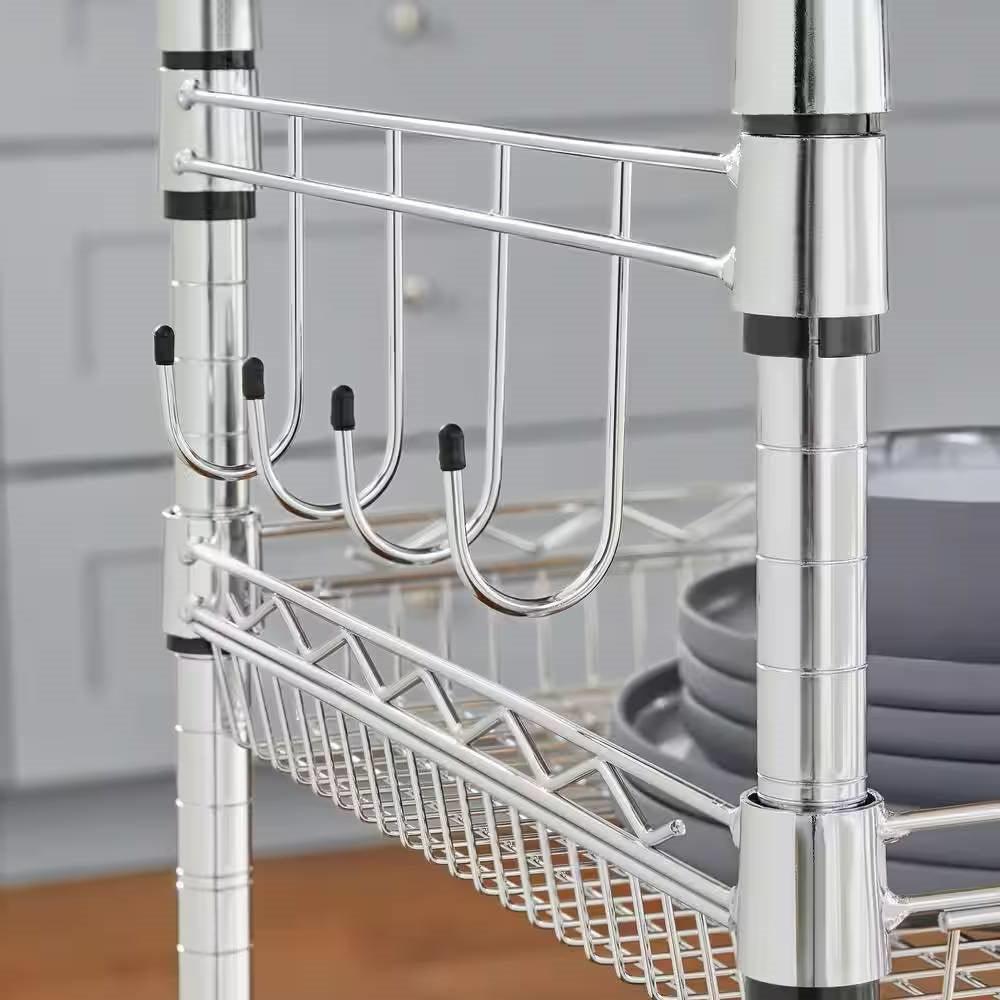 Compact Kitchen Cart with Stainless Steel Top and 2 Bottom Storage Shelves - PRHOMZ