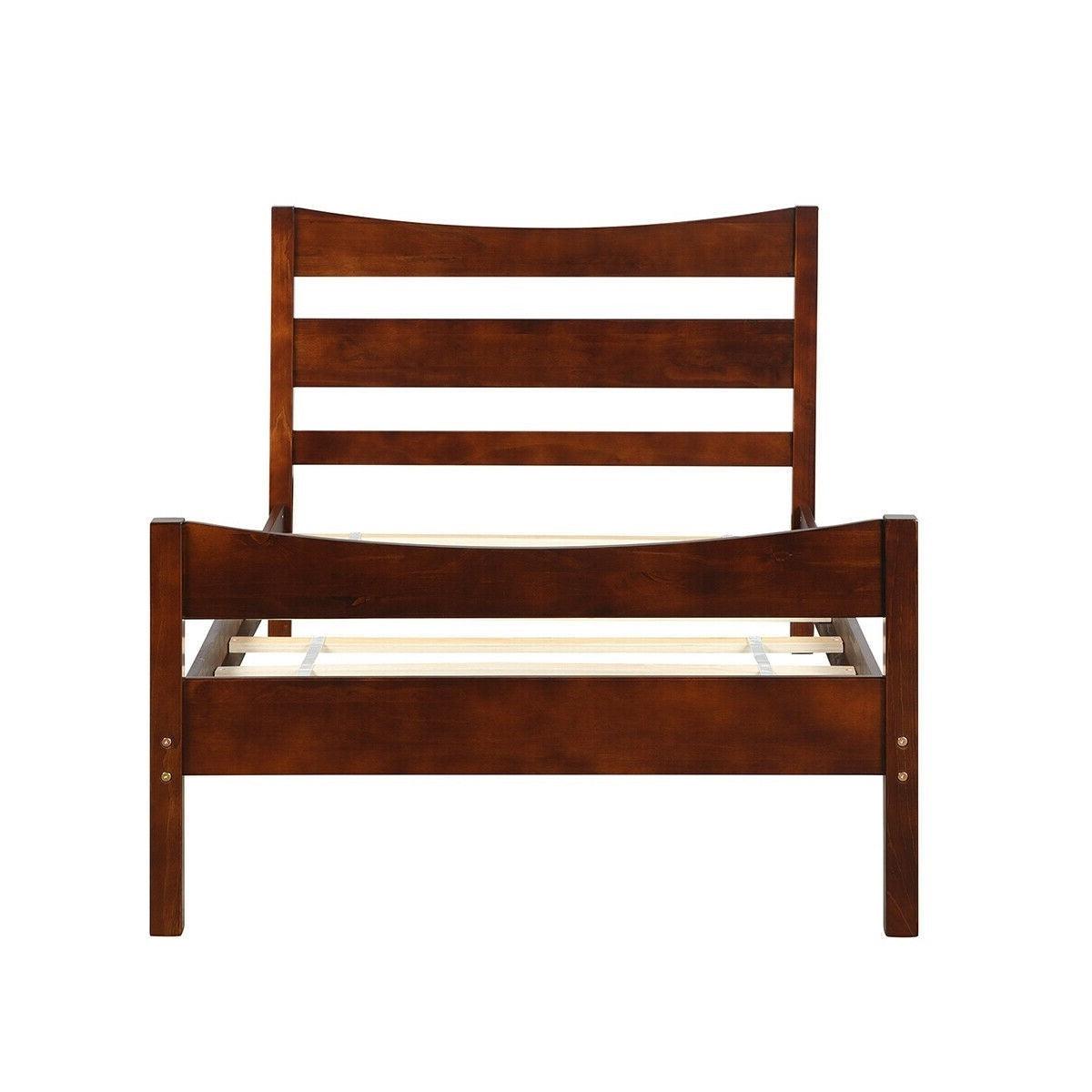 Twin size Farmhouse Style Pine Wood Platform Bed Frame in Walnut - PRHOMZ