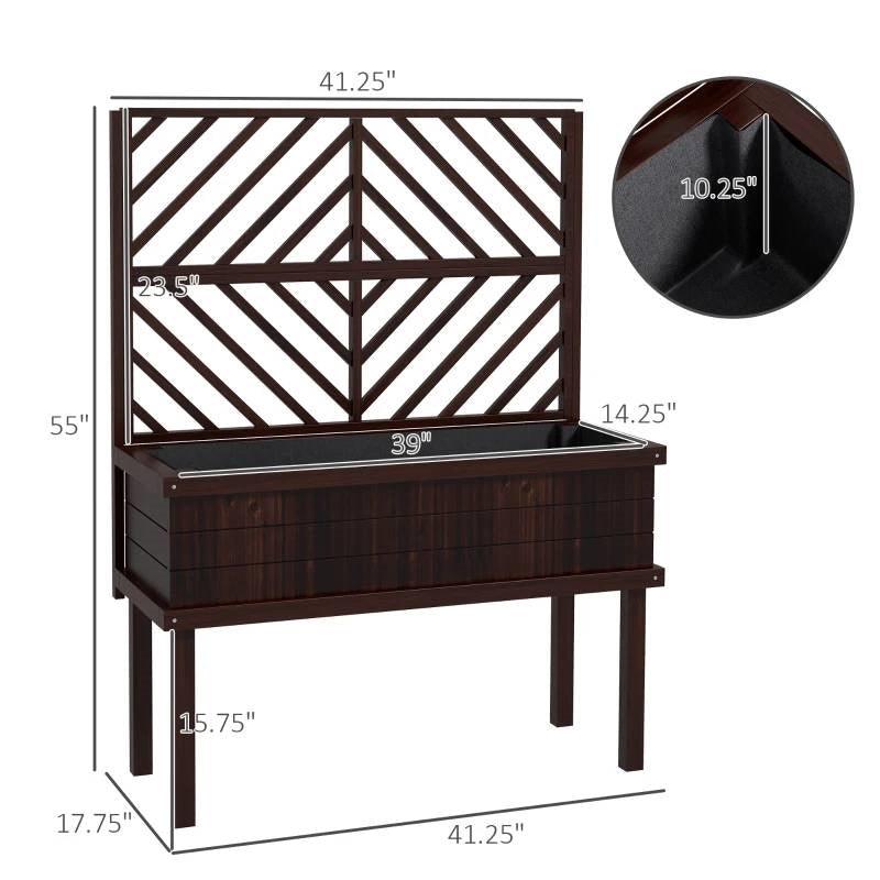 Espresso Fir Wood Elevated Raised Garden Bed With Stylish Climbing Trellis - PRHOMZ
