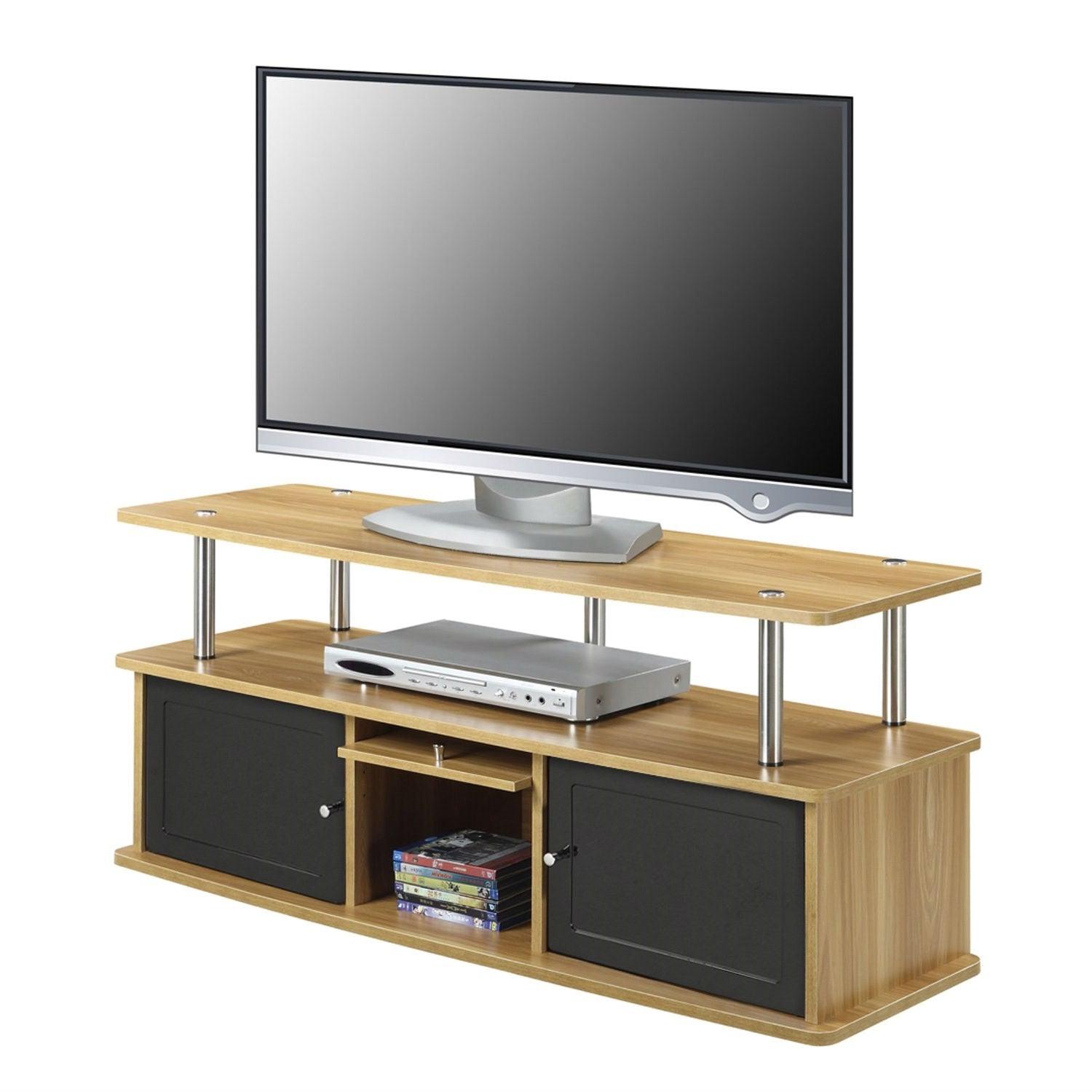 Modern 50-inch TV Stand in Light Oak / Black Wood Finish - PRHOMZ
