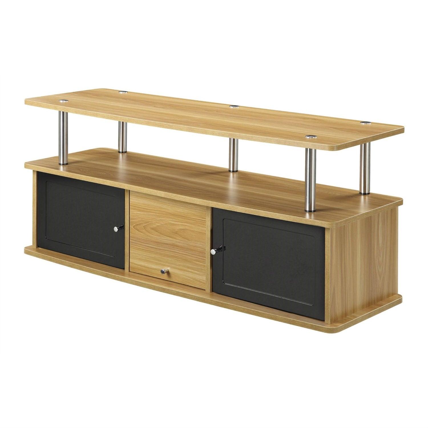 Modern 50-inch TV Stand in Light Oak / Black Wood Finish - PRHOMZ