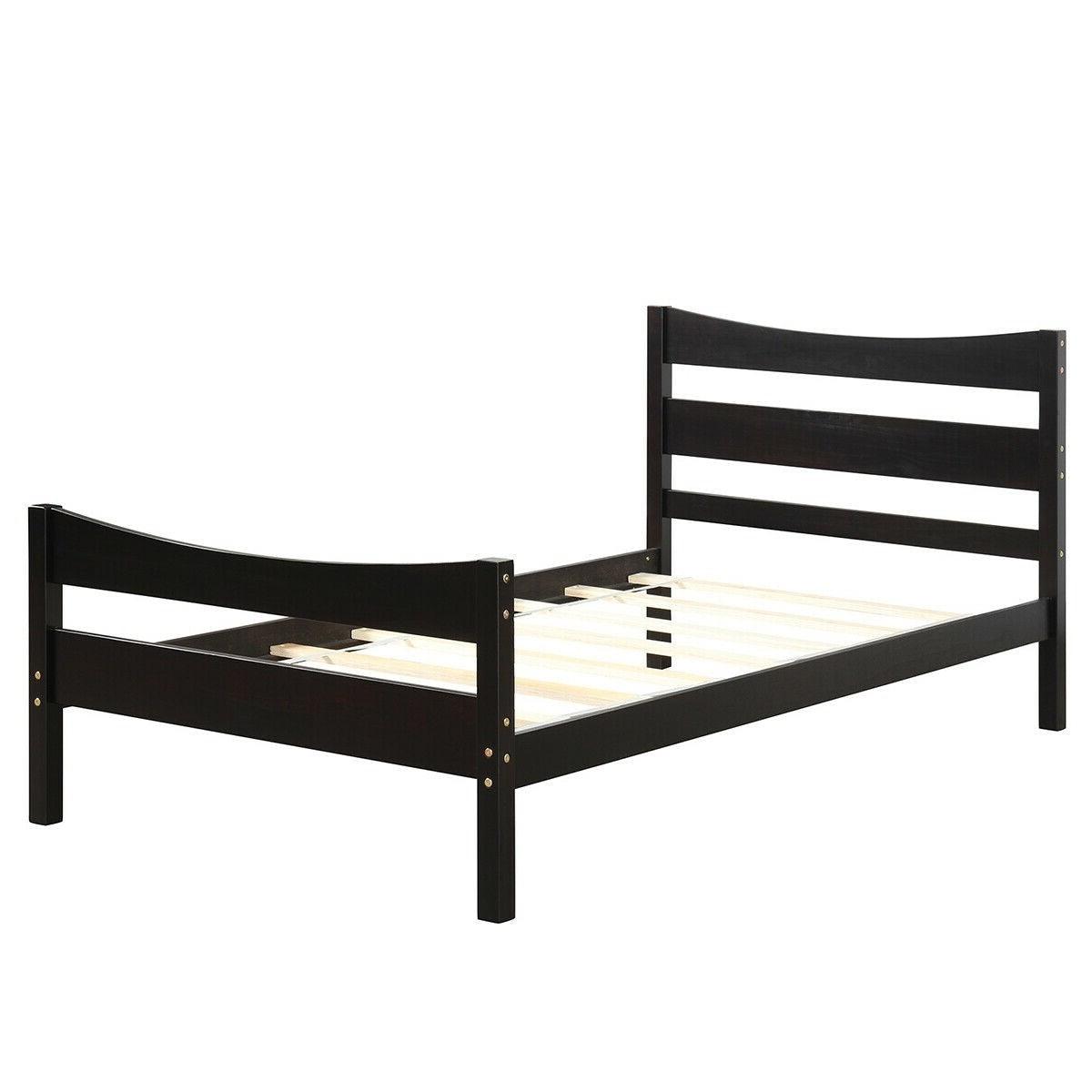 Twin size Farmhouse Style Pine Wood Platform Bed Frame in Espresso - PRHOMZ