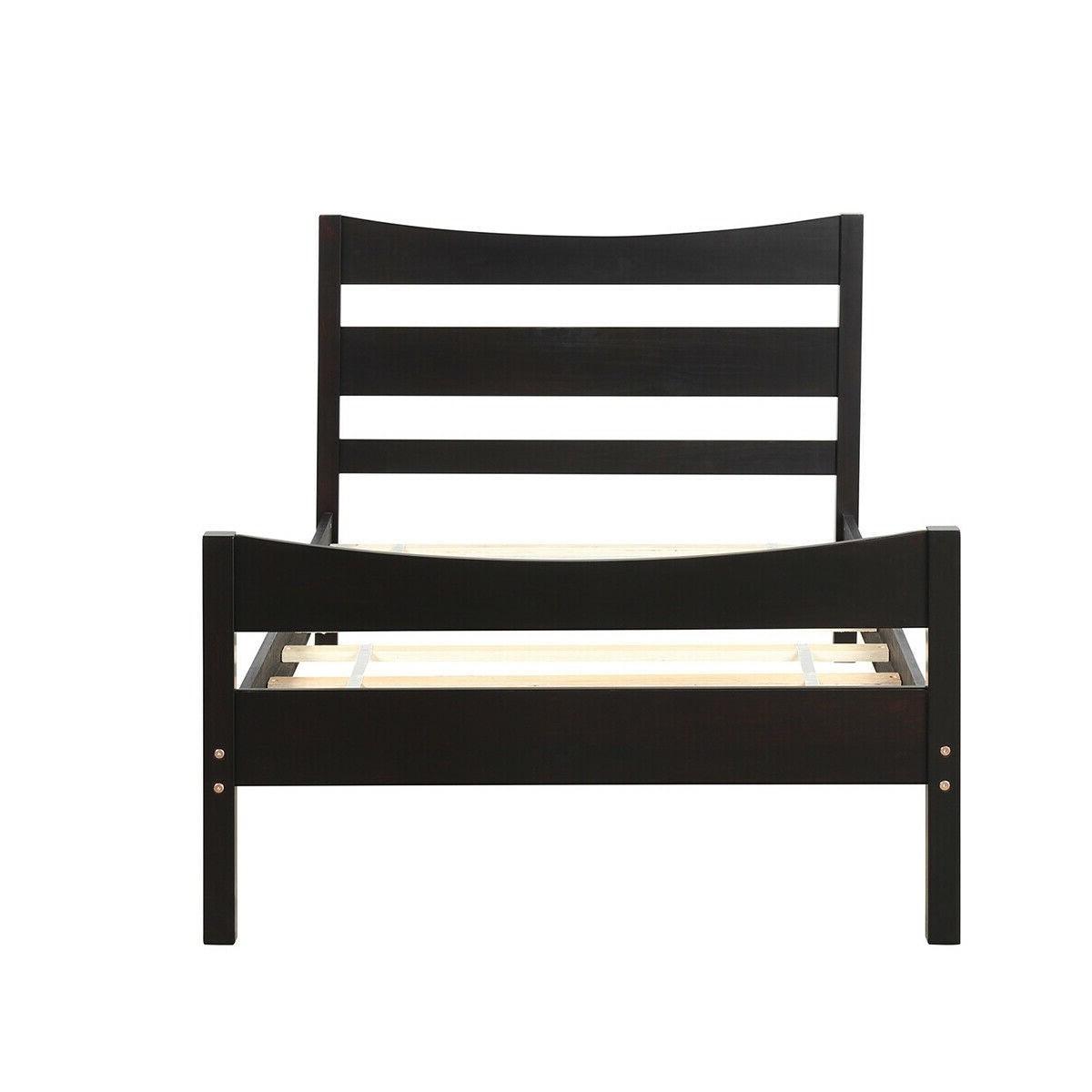 Twin size Farmhouse Style Pine Wood Platform Bed Frame in Espresso - PRHOMZ