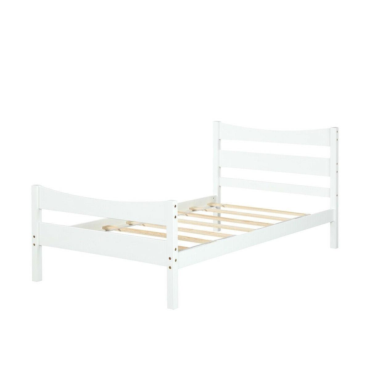 Twin size Farmhouse Style Pine Wood Platform Bed Frame in White - PRHOMZ
