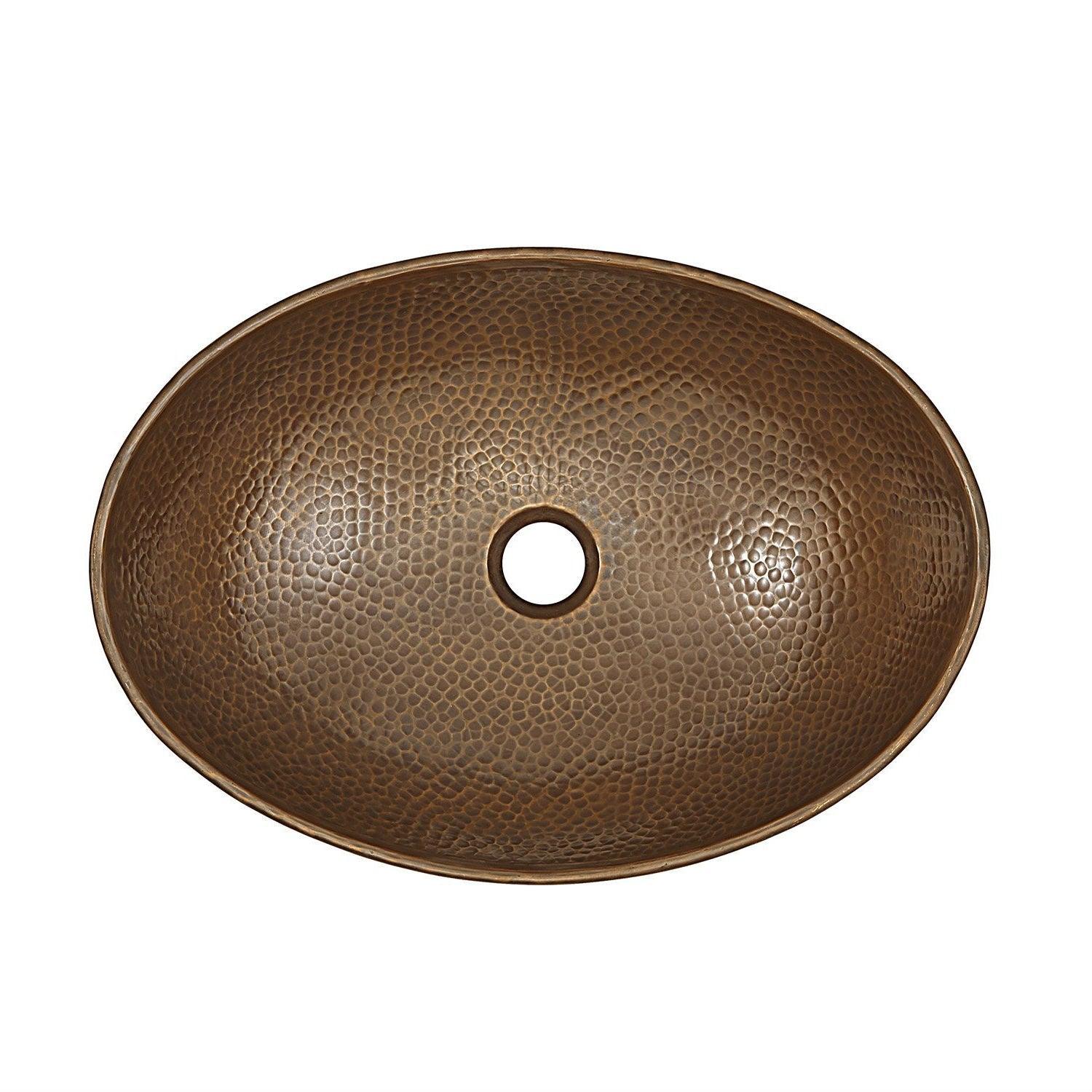 Hammered Copper Bath Vessel Sink Oval 19 x 14 inch - PRHOMZ