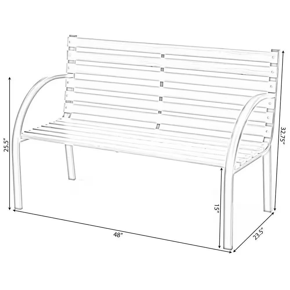 Outdoor Black Metal Frame Garden Bench with Wood Slats and Curved Armrests - PRHOMZ