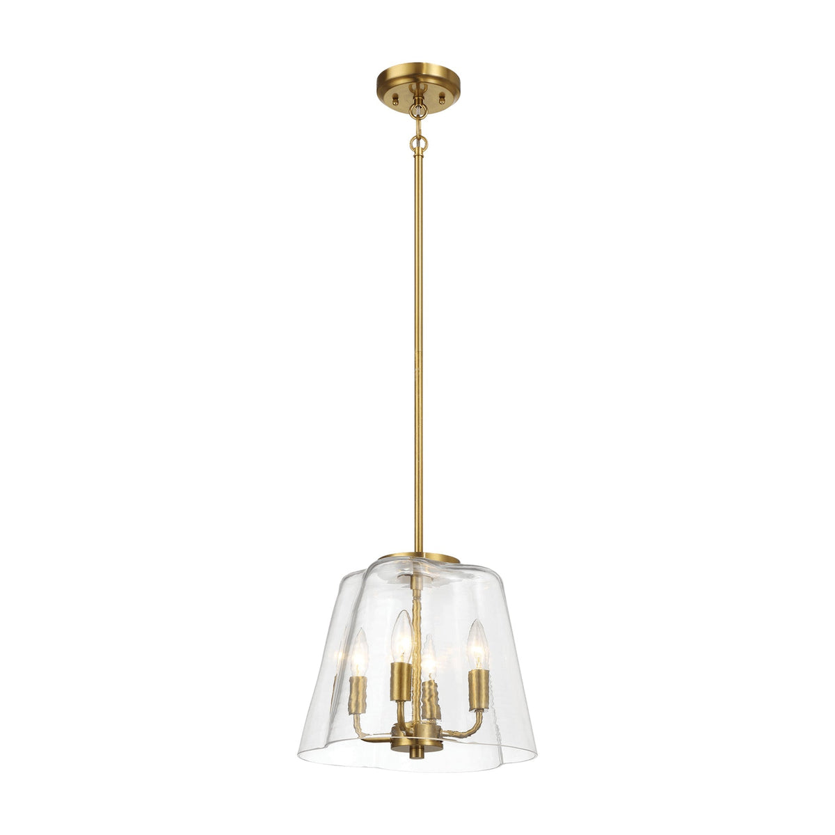 4-Light Candle Pendant Light – Satin Brass Finish & Clear Glass | Elegant Dining Room & Living Room Chandelier
