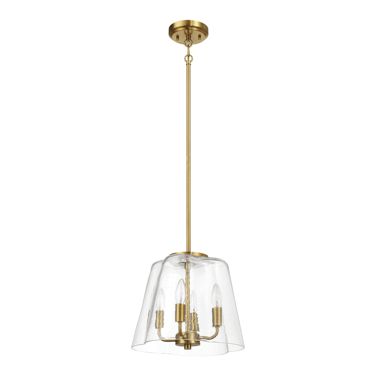 4-Light Candle Pendant Light – Satin Brass Finish & Clear Glass | Elegant Dining Room & Living Room Chandelier