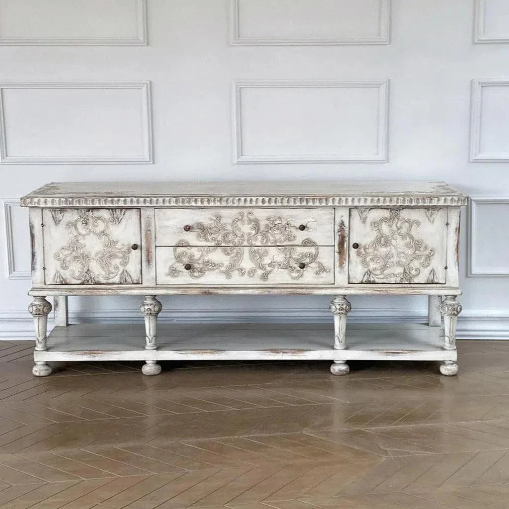 Bianca Carved Distressed White Sideboard