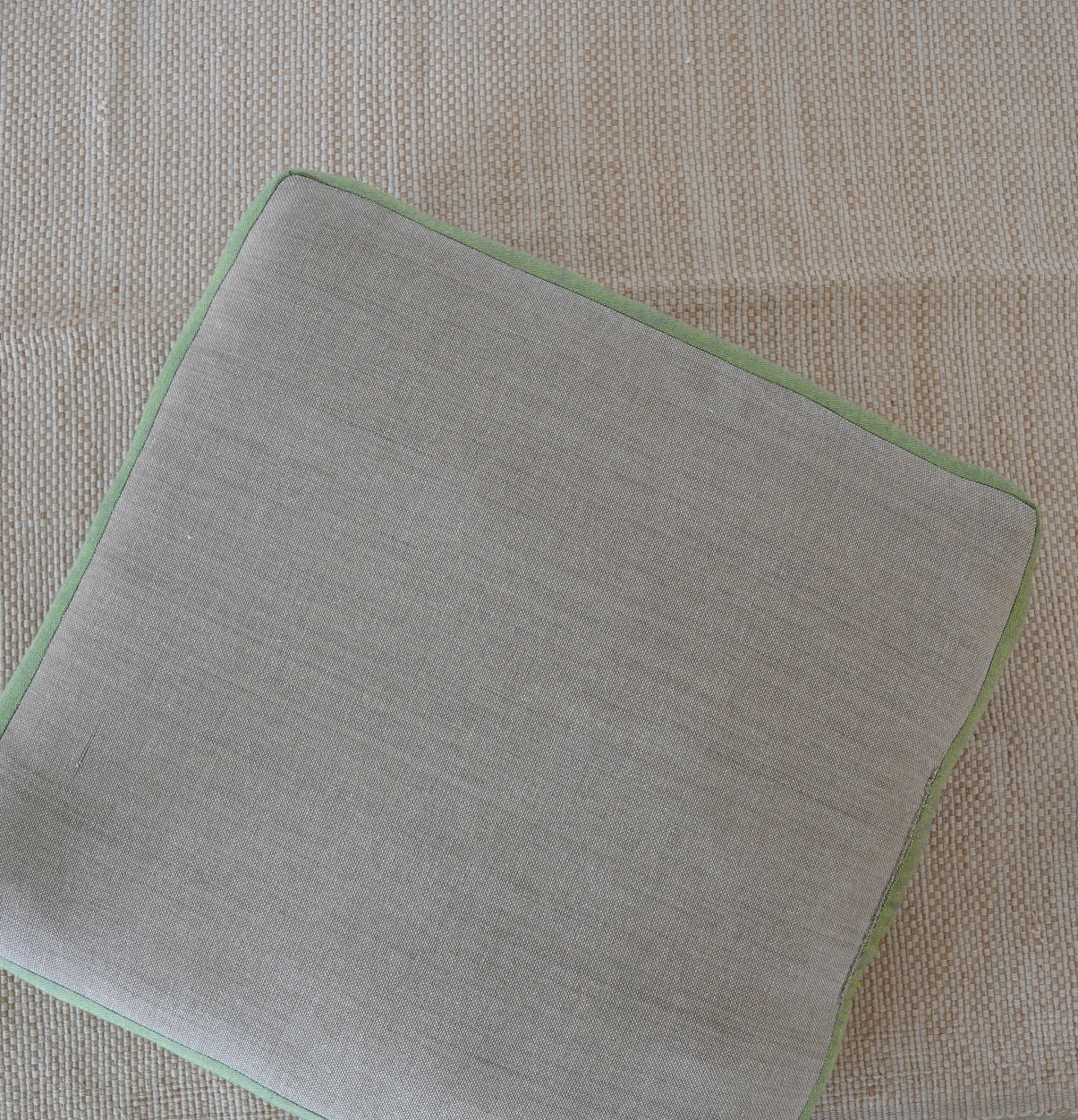 Large Floor Cushion (20x20") for Lounging & Meditation - Grey with Green Piping - 100% Cotton - Eco-Friendly-2