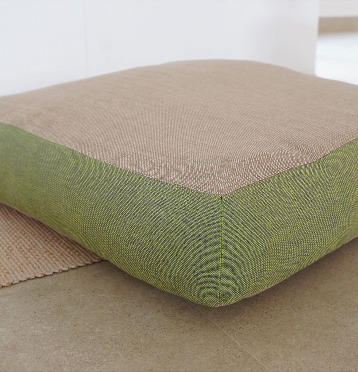Large Floor Cushion (20x20") for Lounging & Meditation - Grey with Green Piping - 100% Cotton - Eco-Friendly-1