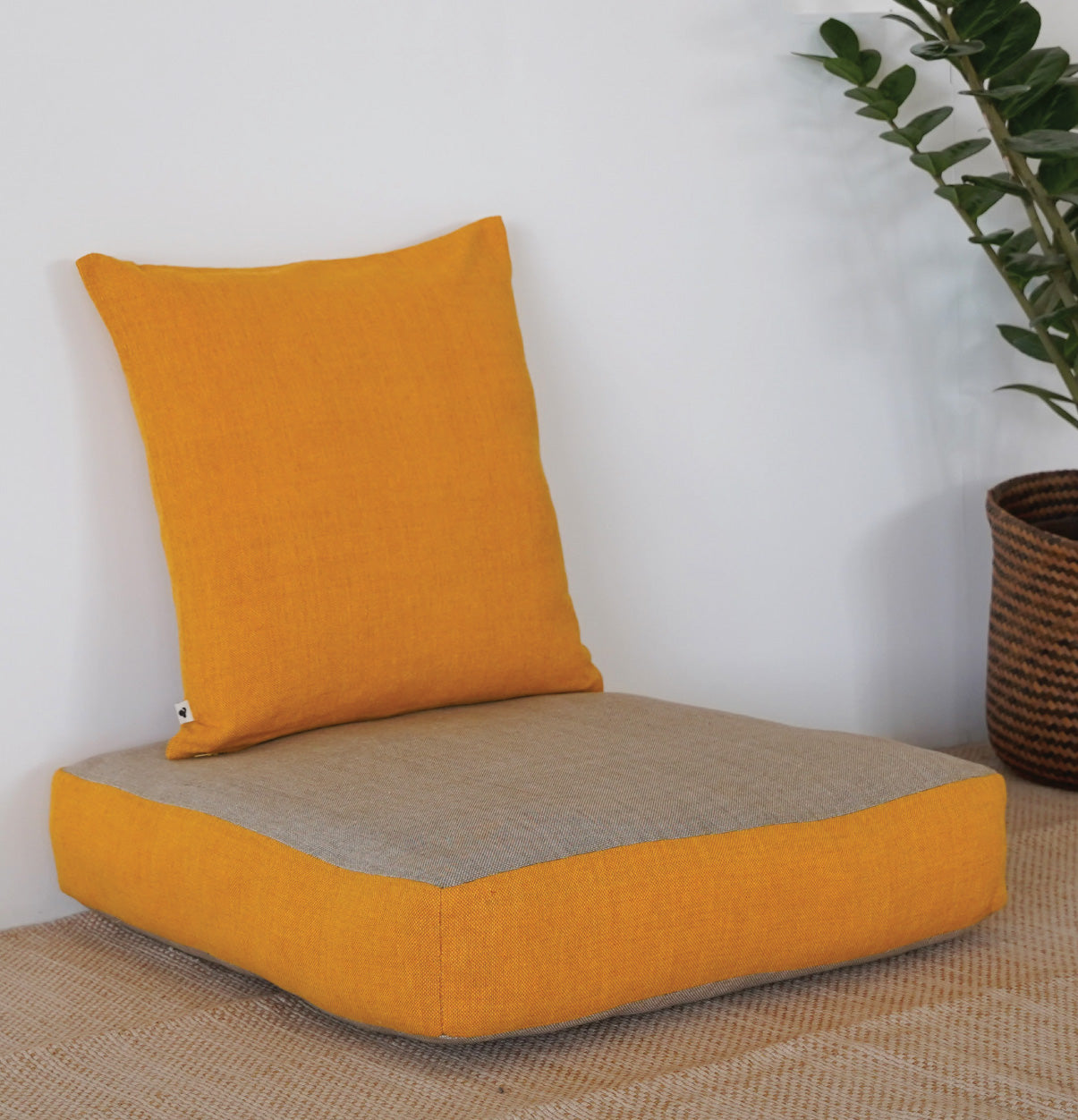 Large Floor Cushion (20x20") for Lounging & Meditation - Grey with Mustard Yellow Piping - 100% Cotton - Eco-Friendly-0
