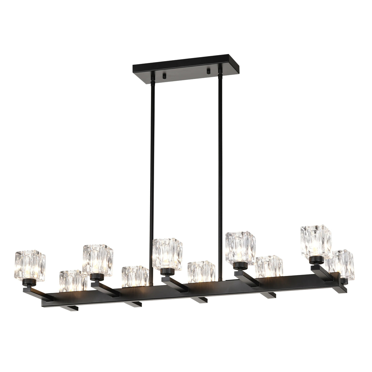 10-Light Black Linear Crystal Chandelier | Farmhouse Modern Pendant Light for Dining Room, Kitchen Island & Living Room — 35.67" Wide
