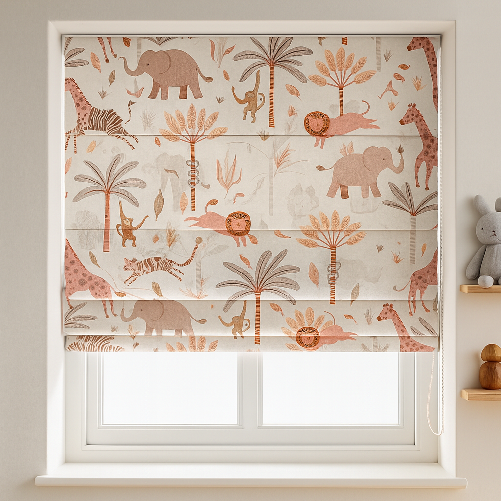 Pure Linen Jungle Animal Safari Roman Blinds for Kids & Nursery – custom corded, light-filter or 100 % blackout-0