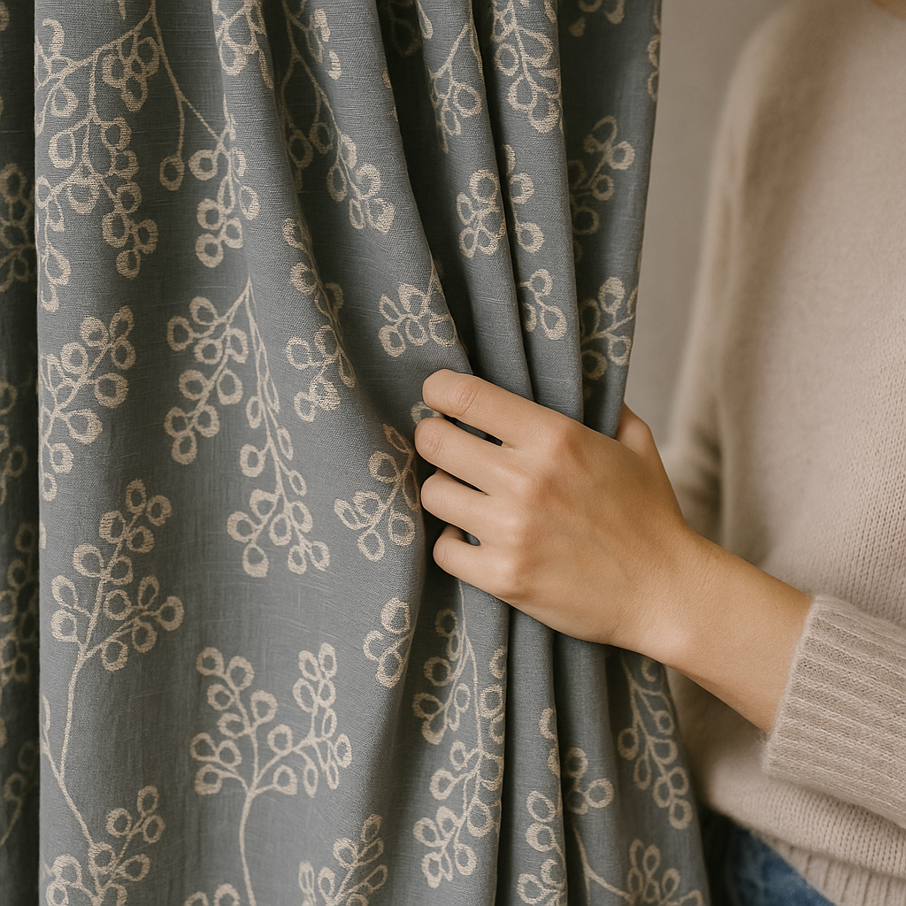 Linen Jacquard Curtains with Leafy Vine Pattern – Custom Sizes – 9 Colour Variants – Light Filtering or Blackout Lining – 4 Heading Styles-0