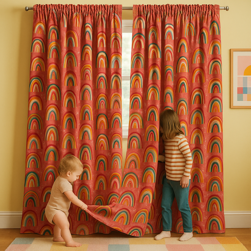 Rainbow Dreams Cotton Kids Curtains – Berry-Pink Bedroom Drapes, Light-Filtering or 100 % Blackout | Made to Measure-3